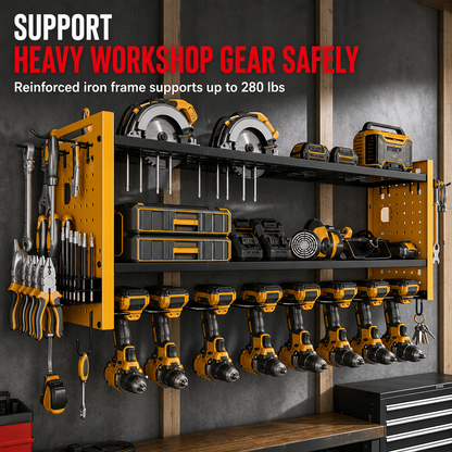 🛠️ LIMITED-TIME 50% OFF! 💪 Wall-Mounted Power Tool Organizer – Steel Build, Drill Charging Station, Dual Pegboards ✨