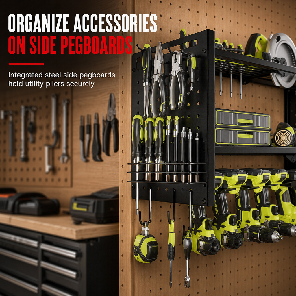🛠️ LIMITED-TIME 50% OFF! 💪 Wall-Mounted Power Tool Organizer – Steel Build, Drill Charging Station, Dual Pegboards ✨