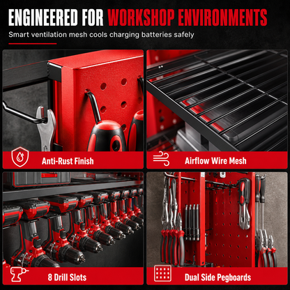 🛠️ LIMITED-TIME 50% OFF! 💪 Wall-Mounted Power Tool Organizer – Steel Build, Drill Charging Station, Dual Pegboards ✨