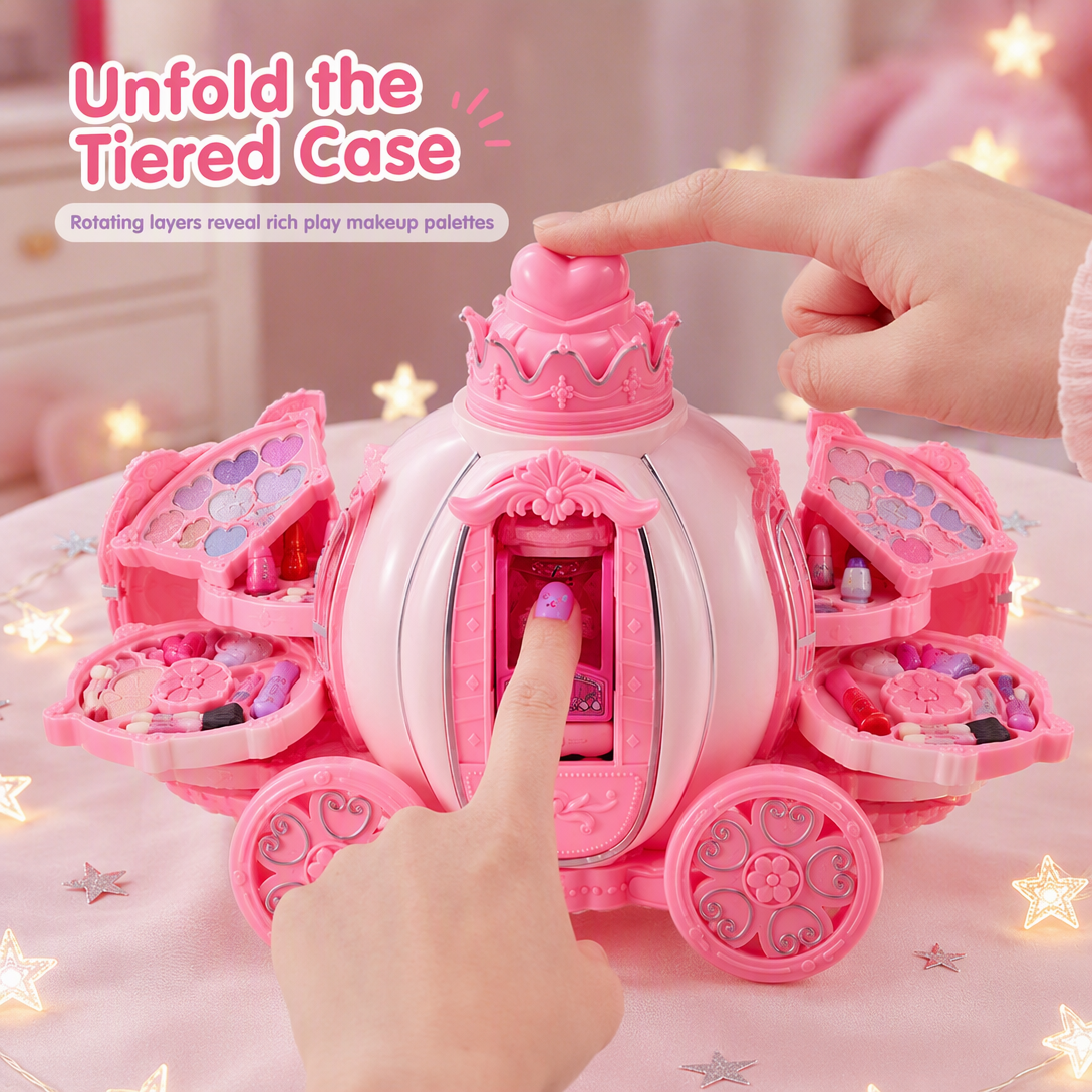 ⏰Pink Kids Makeup Kit for Girls Childrens Cosmetics Toy Set with Makeup Box Birthday Gift for Little Princess