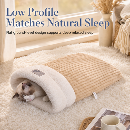 Thickened Warm Enclosed Cat Bed Sleeping Bag Soft Plush Pet Cave Bed Mat for Autumn and Winter