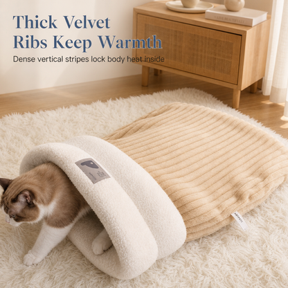 Thickened Warm Enclosed Cat Bed Sleeping Bag Soft Plush Pet Cave Bed Mat for Autumn and Winter