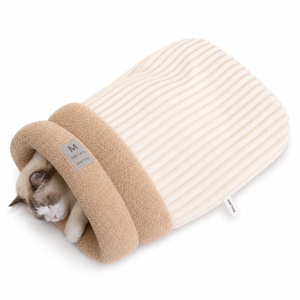 Thickened Warm Enclosed Cat Bed Sleeping Bag Soft Plush Pet Cave Bed Mat for Autumn and Winter