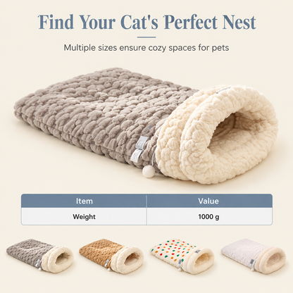 Thickened Warm Enclosed Cat Bed Sleeping Bag Soft Plush Pet Cave Bed Mat for Autumn and Winter
