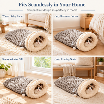 Thickened Warm Enclosed Cat Bed Sleeping Bag Soft Plush Pet Cave Bed Mat for Autumn and Winter
