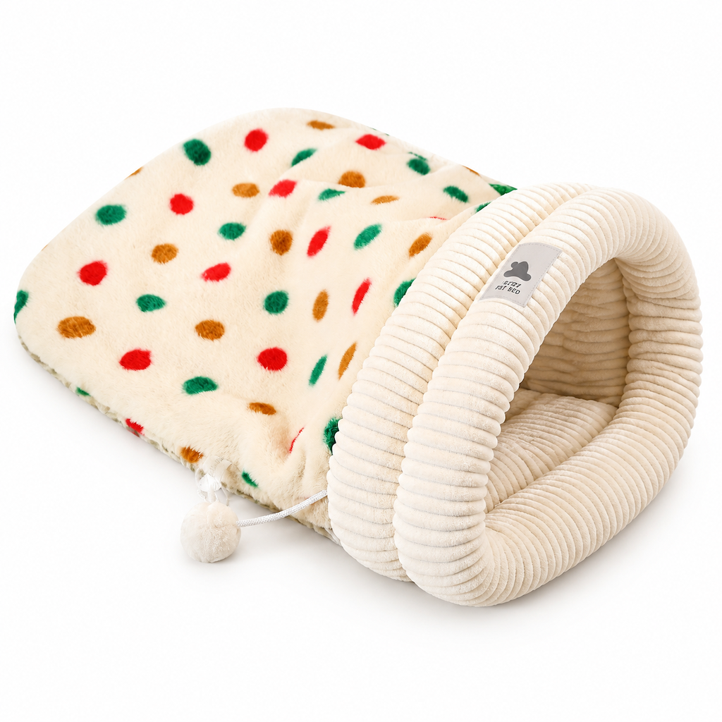 Thickened Warm Enclosed Cat Bed Sleeping Bag Soft Plush Pet Cave Bed Mat for Autumn and Winter