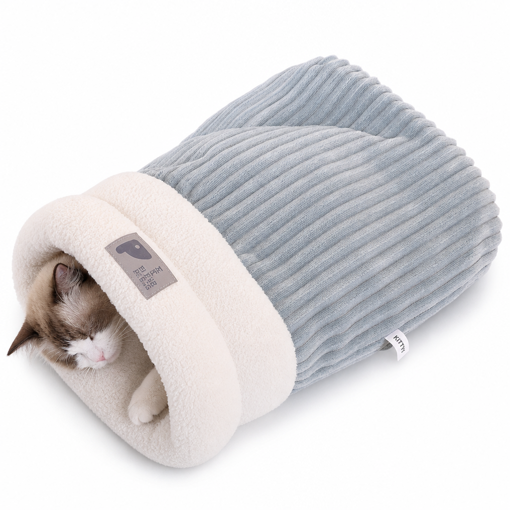 Thickened Warm Enclosed Cat Bed Sleeping Bag Soft Plush Pet Cave Bed Mat for Autumn and Winter