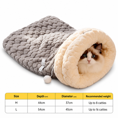 Thickened Warm Enclosed Cat Bed Sleeping Bag Soft Plush Pet Cave Bed Mat for Autumn and Winter
