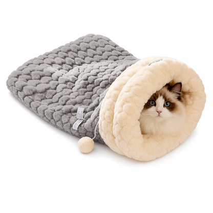 Thickened Warm Enclosed Cat Bed Sleeping Bag Soft Plush Pet Cave Bed Mat for Autumn and Winter