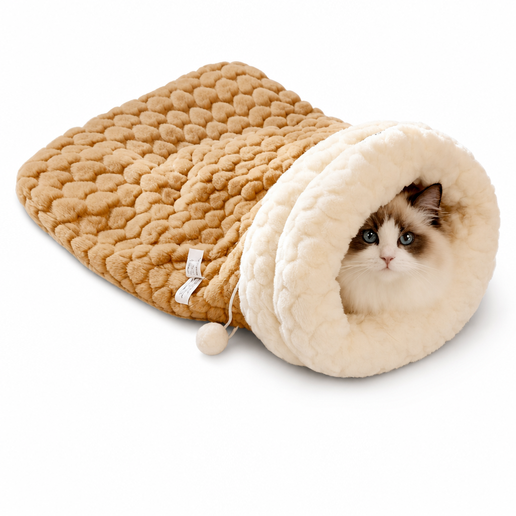 Thickened Warm Enclosed Cat Bed Sleeping Bag Soft Plush Pet Cave Bed Mat for Autumn and Winter