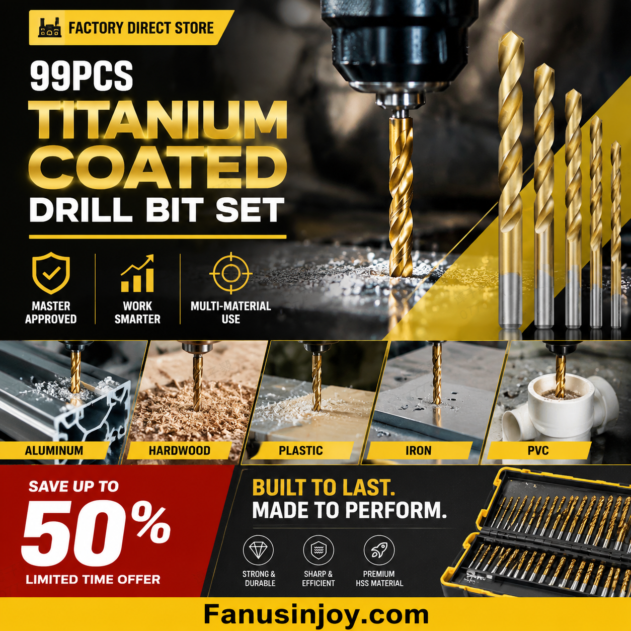 🔧✨ סט מקדחות ציפוי טיטניום | 50/60/70/99 יחידות | קידוח עץ, מתכת, פלסטיק ומתכת | פלדת HSS מקצועית 🏆