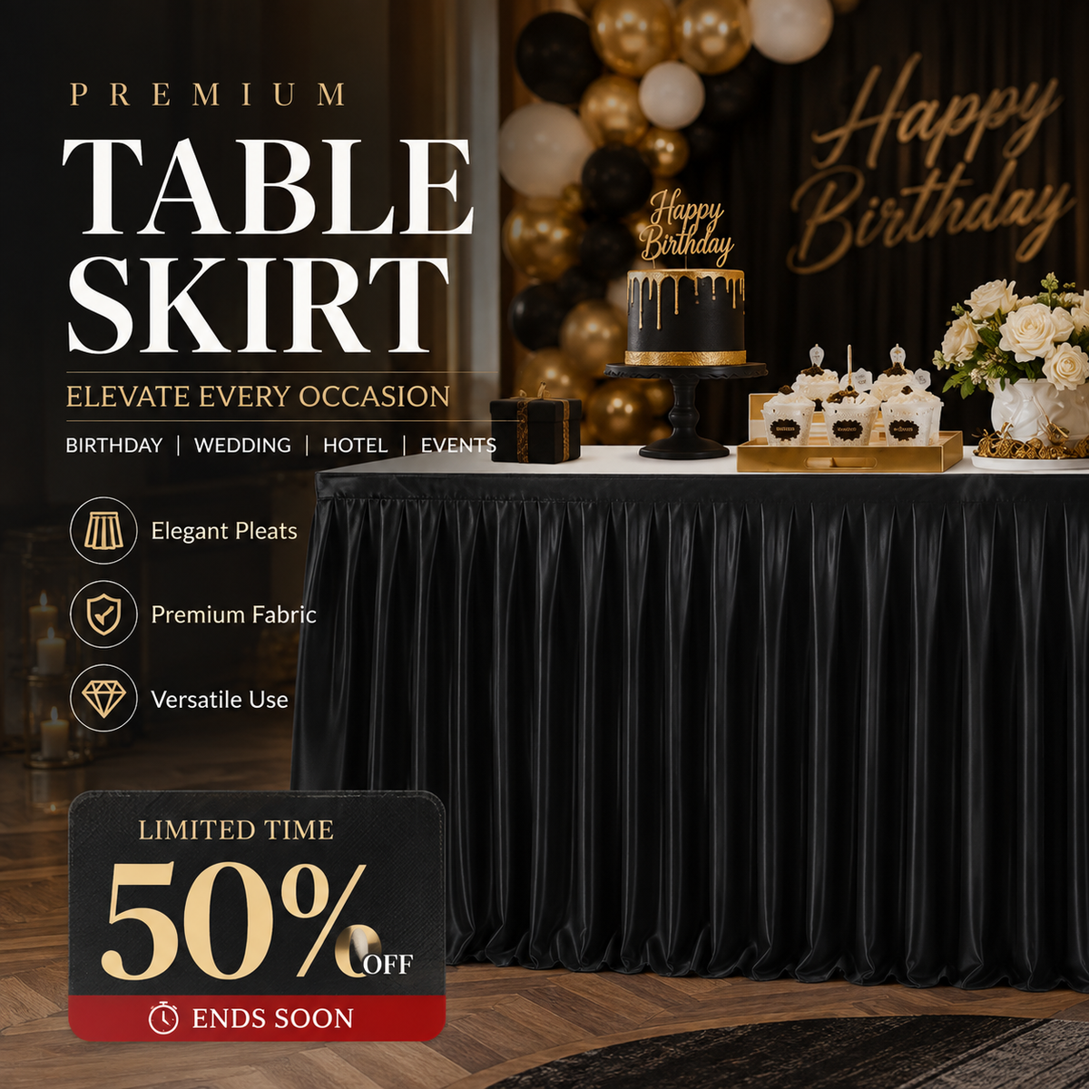 🎁2026 New Arrivals 50% OFF💥Pleated Table Skirt for Events🌹